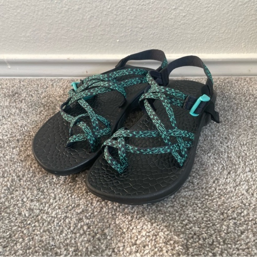 Chaco Z Cloud ZX2 Sandals Women’s Size 9 Hiking Water Shoes Toe Loop Green Black